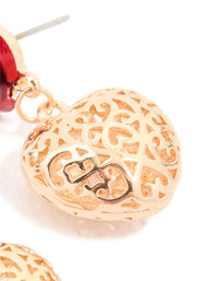 Gold Red Rose & Heart Drop Earrings - link has visual effect only