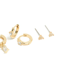 Gold Plated Cubic Zirconia Baguette Studs & Huggie Earrings 4-Pack - link has visual effect only