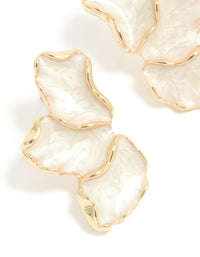 Gold Plated White Enamel Half Flower Earrings - link has visual effect only