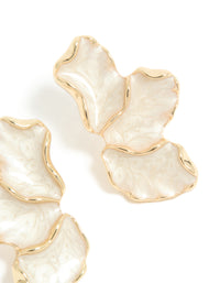 Gold Plated White Enamel Half Flower Earrings - link has visual effect only