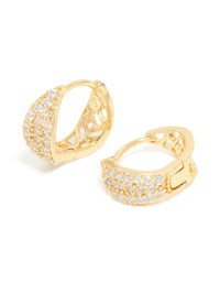Gold Plated Cubic Zirconia Organic Flat Huggie Earrings - link has visual effect only
