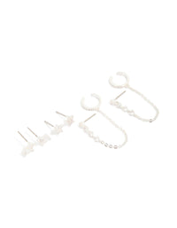Silver Plated Brass Cubic Zirconia Stud & Dainty Chain Stud Earrings 3-Pack - link has visual effect only