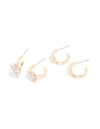 Gold Red Diamante & Floral Earrings 4 Pack - link has visual effect only