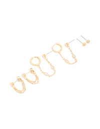 Gold Plated Brass Chain & Stud Earrings 4-Pack - link has visual effect only