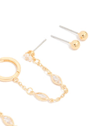 Gold Plated Brass Chain & Stud Earrings 4-Pack - link has visual effect only