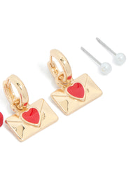 Gold Love Letter & Heart Earrings 4 Pack - link has visual effect only