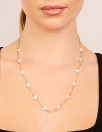 Gold Plated Freshwater Pearl & Textured Bars Necklace - link has visual effect only