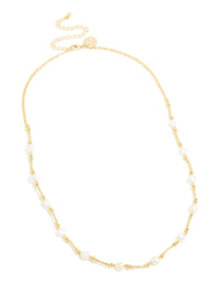 Gold Plated Freshwater Pearl & Textured Bars Necklace - link has visual effect only