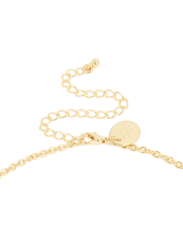 Gold Plated Freshwater Pearl & Textured Bars Necklace
