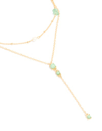 Gold Plated Green Stone & Freshwater Pearl Double Layered Y-Necklace - link has visual effect only