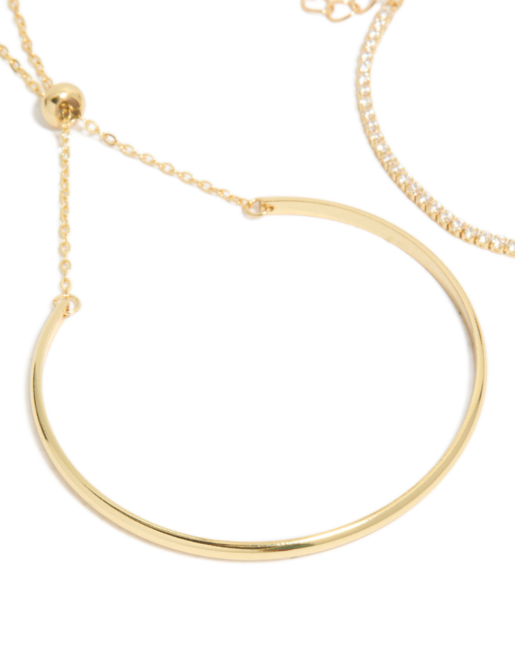 Gold Plated Cubic Zirconia Tennis & Cuff Toggle Bracelets 2-Pack