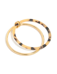 Gold Plated & Tortoiseshell Acrylic Linked Bangles - link has visual effect only