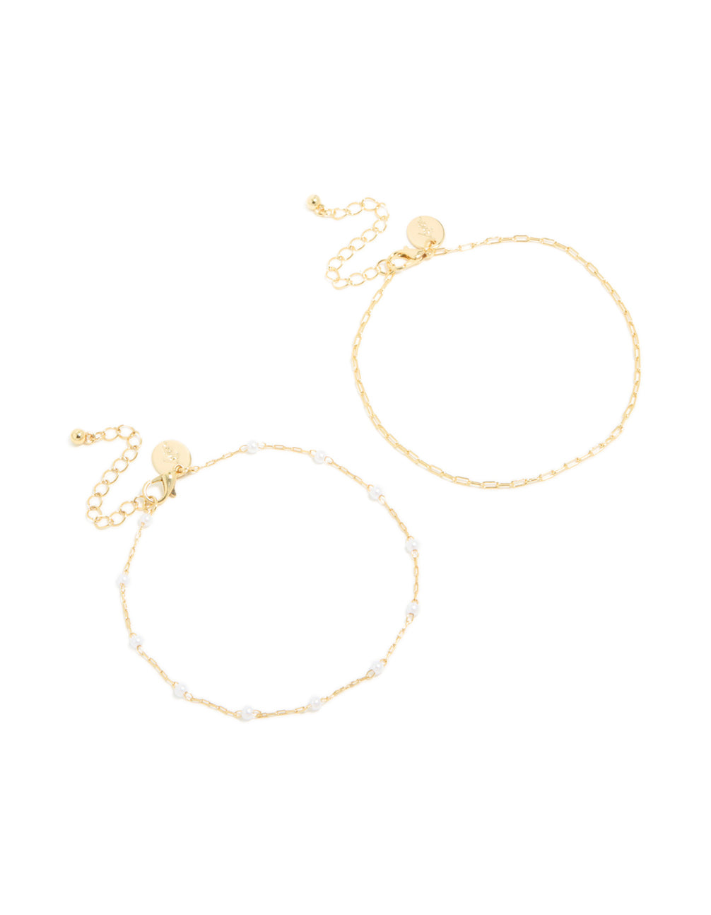 Gold Plated Mini Pearl & Chain Anklets 2-Pack