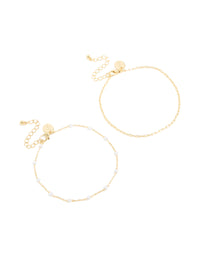 Gold Plated Mini Pearl & Chain Anklets 2-Pack - link has visual effect only