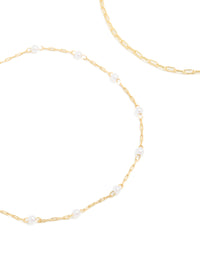 Gold Plated Mini Pearl & Chain Anklets 2-Pack - link has visual effect only