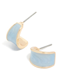 Gold Light Blue Shiny Curved Open Hoop Earrings - link has visual effect only
