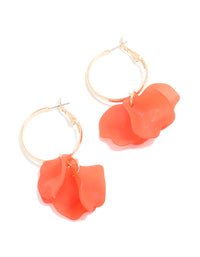 Gold Red Acrylic Petal Hoop Earrings - link has visual effect only