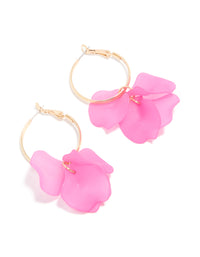 Gold Pink Acrylic Flower Petal Drop Hoop Earrings - link has visual effect only