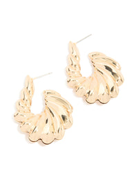 Gold Wide Ribbed Twist Hoop Earrings - link has visual effect only