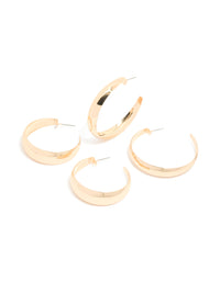 Gold Mixed Size Flat Hoop Earrings 2 Pack - link has visual effect only