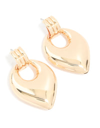 Gold Ribbed Doorknocker Drop Earrings - link has visual effect only