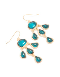 Gold Teal Stone 3 Layered Drop Earrings - link has visual effect only