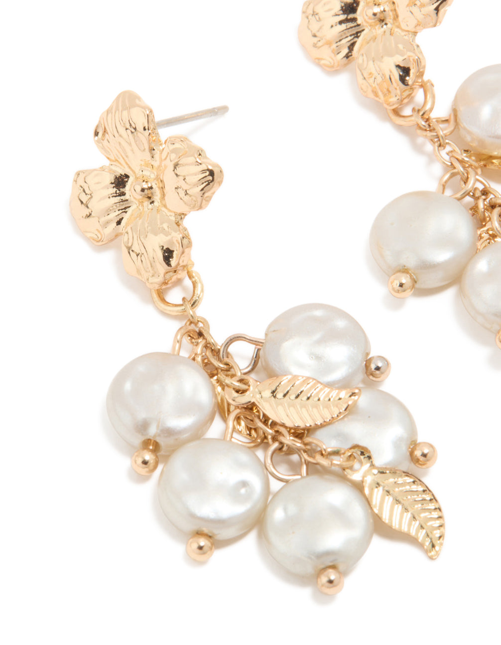 Gold White Pearlised Flower Drop Earrings