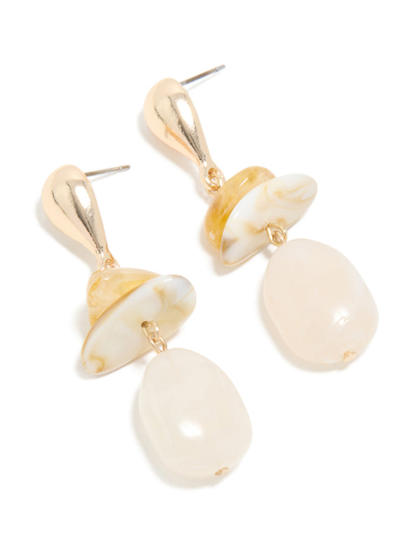 Gold Organic Beaded Drop Earrings