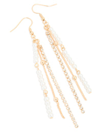 Gold Pearl Station & Diamante Cup Chain Drop Earrings - link has visual effect only