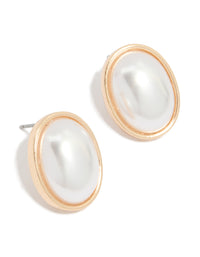 Gold Oval Pearl Stud Earrings - link has visual effect only