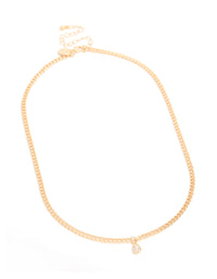 Gold Diamante Pear Cuban Link Necklace - link has visual effect only