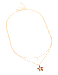 Gold Diamante Circle & Red Flower Layered Necklace - link has visual effect only