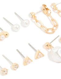 Gold Pearl Chain Drop & Stud Earrings 7-Pack - link has visual effect only