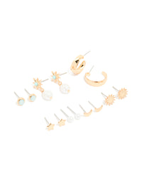 Gold Star & Ball Stud Earrings 7-Pack - link has visual effect only
