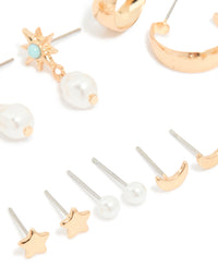 Gold Star & Ball Stud Earrings 7-Pack - link has visual effect only