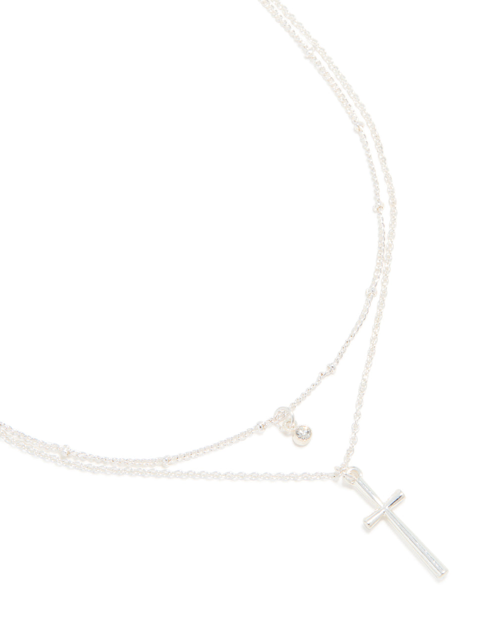 Silver Diamante & Cross Layered Necklace