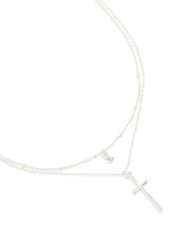 Silver Diamante & Cross Layered Necklace - link has visual effect only