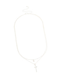 Silver Diamante & Cross Layered Necklace - link has visual effect only