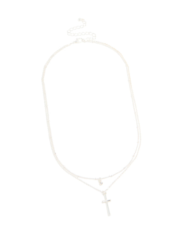 Silver Diamante & Cross Layered Necklace