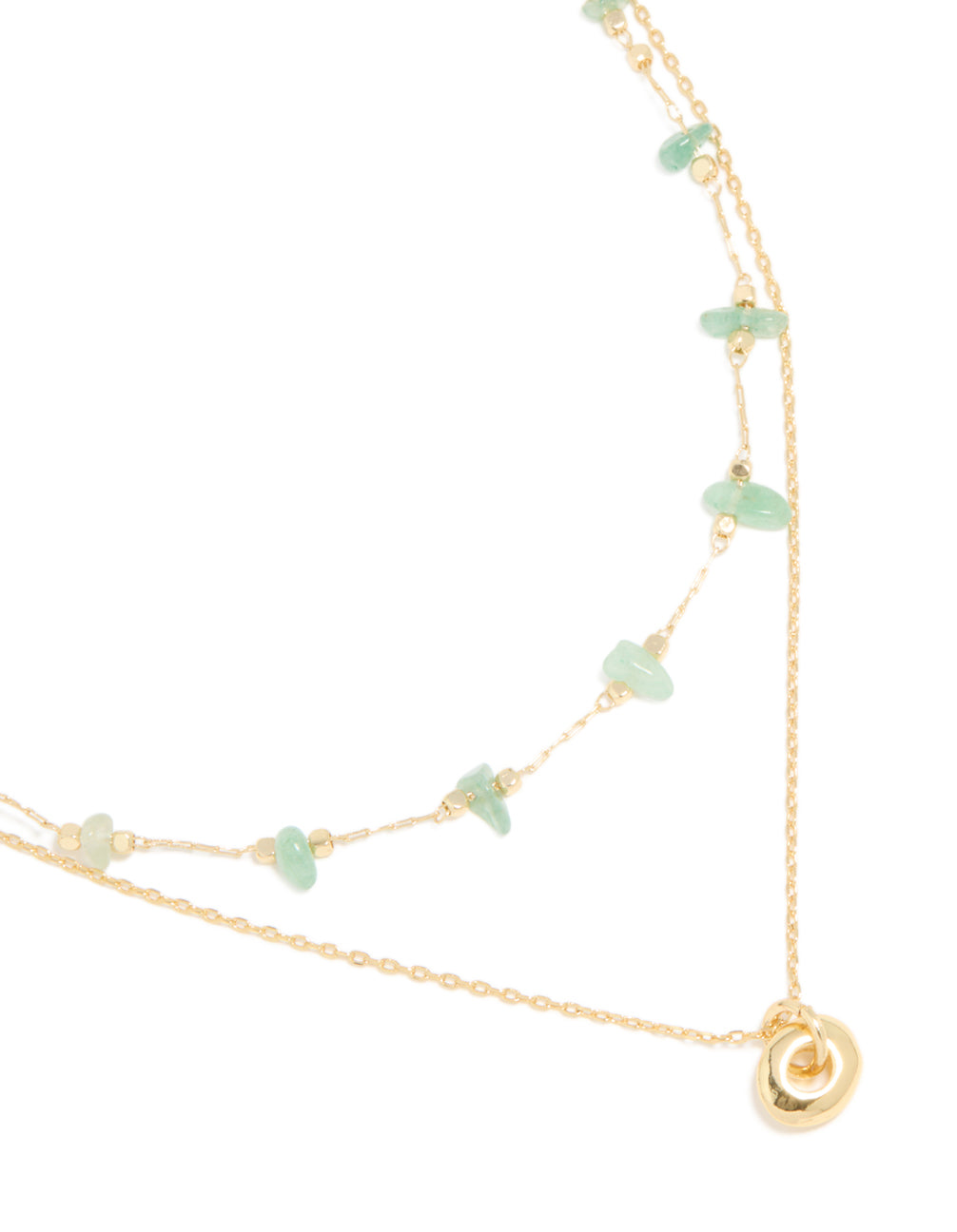 Gold Plated Green Aventurine Semi-Precious Stone & Doughnut Layered Necklace