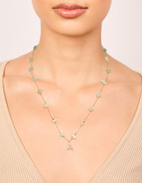 Gold Plated Green Aventurine Semi Precious Stone Cubic Zirconia Letter A Necklace - link has visual effect only