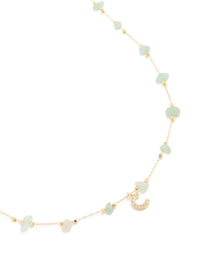 Gold Plated Green Aventurine Semi-Precious Stone Cubic Zirconia Letter C Necklace - link has visual effect only