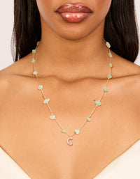 Gold Plated Green Aventurine Semi-Precious Stone Cubic Zirconia Letter C Necklace - link has visual effect only