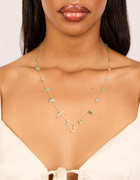 Gold Plated Green Aventurine Semi Precious Stone Cubic Zirconia Letter J Necklace - link has visual effect only