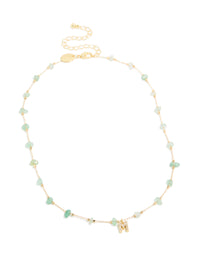 Gold Plated Green Aventurine Semi Precious Stone Cubic Zirconia Letter M Necklace - link has visual effect only