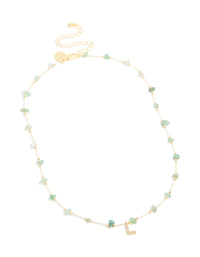 Gold Plated Green Aventurine Semi Precious Stone Cubic Zirconia Letter L Necklace - link has visual effect only