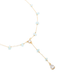 Gold Plated Blue Semi-Precious Stones Cubic Zirconia Pendant Y-Necklace - link has visual effect only