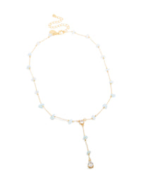 Gold Plated Blue Semi-Precious Stones Cubic Zirconia Pendant Y-Necklace - link has visual effect only