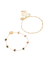 Gold Plated Semi-Precious Stones & Fob Bracelet Set - link has visual effect only