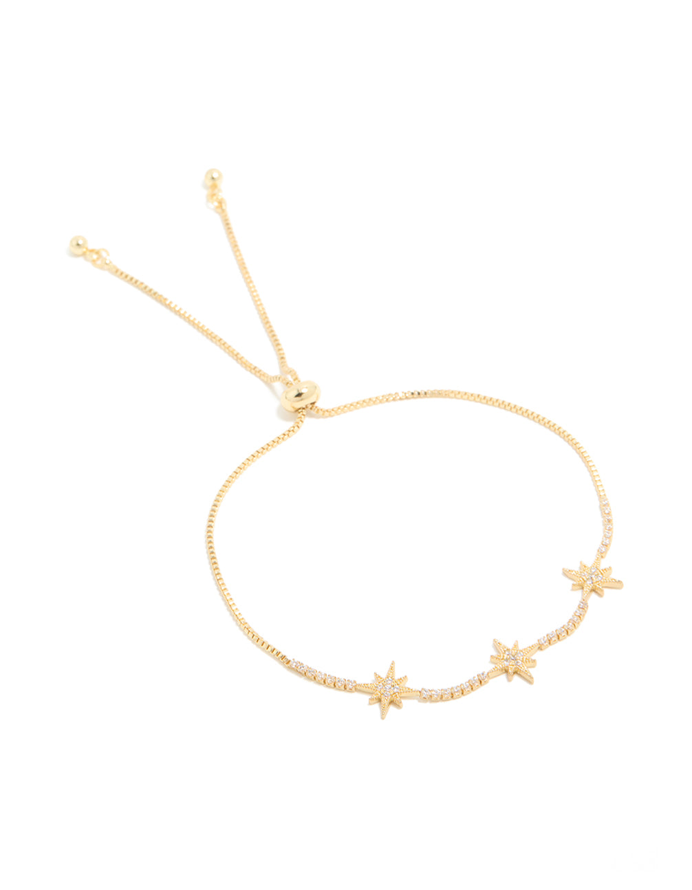 Stylish gold plated cubic zirconia stars toggle bracelet with celestial design front view